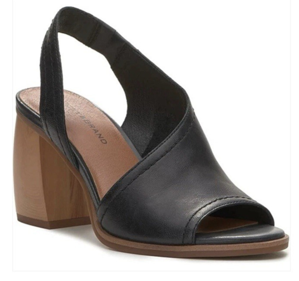 Lucky Brand Womens 8 Black Leather Sandals Block Heel Slingback D'Orsay NWOT